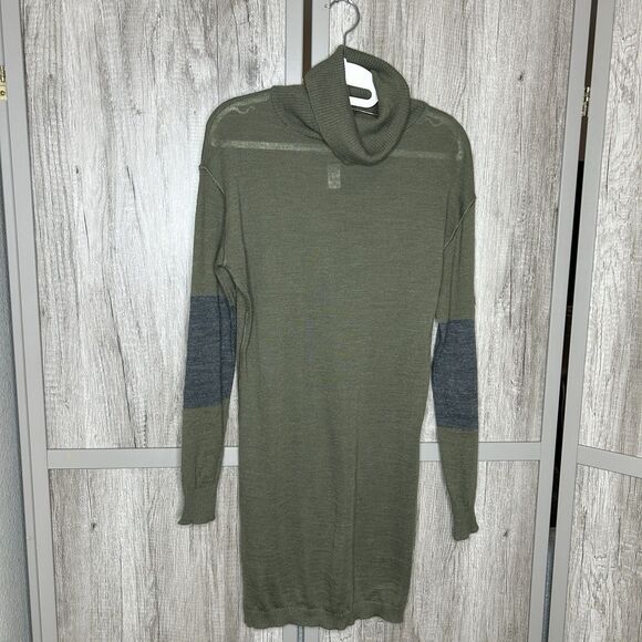 Diesel Sweater Dress Sz XS Cowl Neck Elbow Patch Short Green Color Made in Italy - Picture 1 of 9